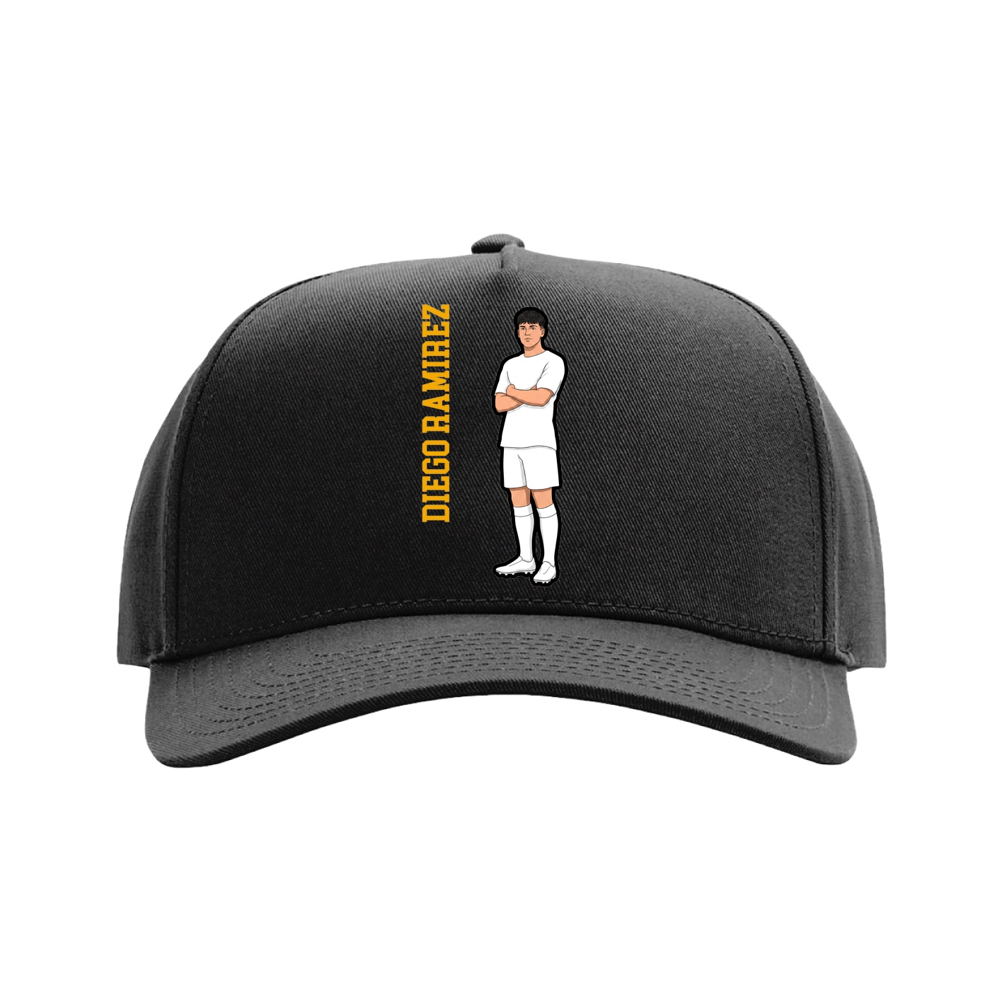 Full Fabric Five-Panel Champ Cap — Name Vertical in Black