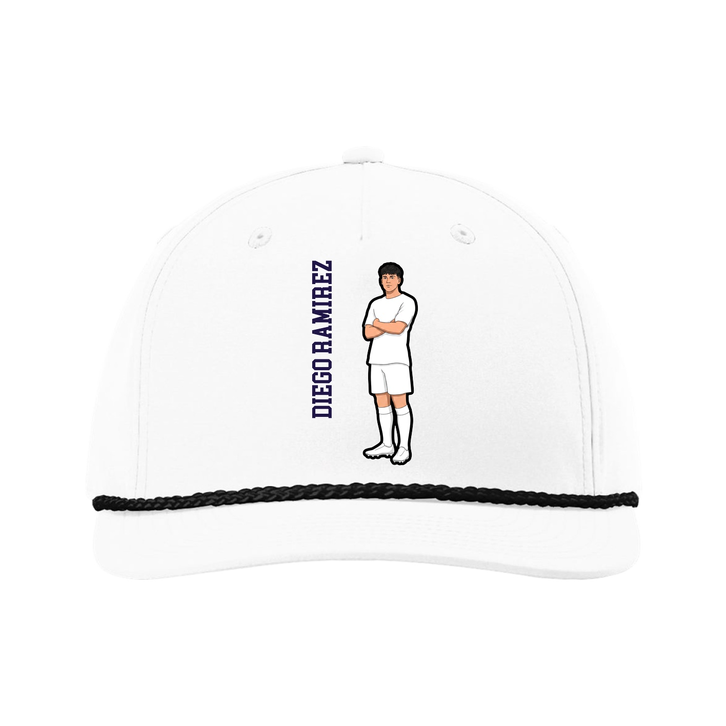 Five-Panel Classic Rope Cap — Name Vertical in White