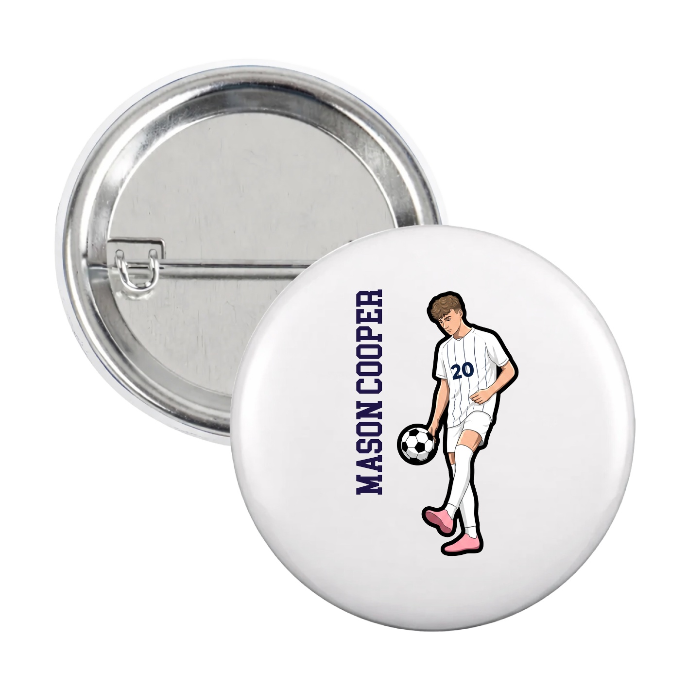 Game Day Button — Name Vertical in White