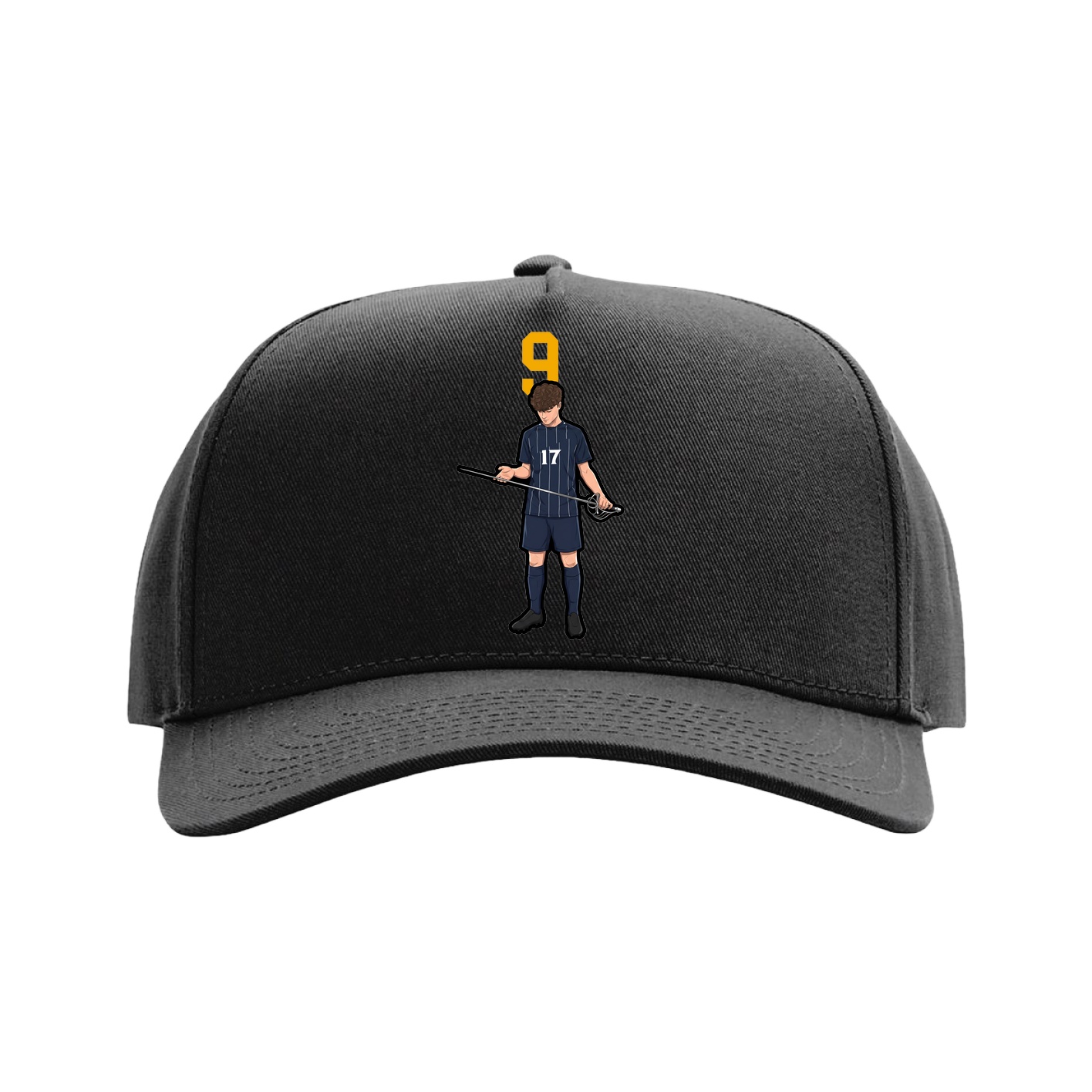 Full Fabric Five-Panel Champ Cap — Number Top in Black