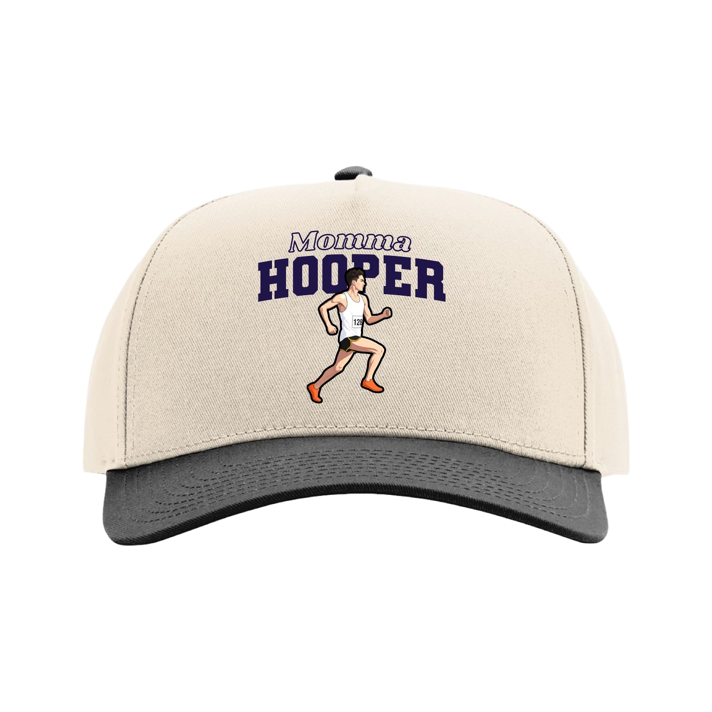 Full Fabric Five-Panel Champ Cap — Mothers Day Block in Cream/Black