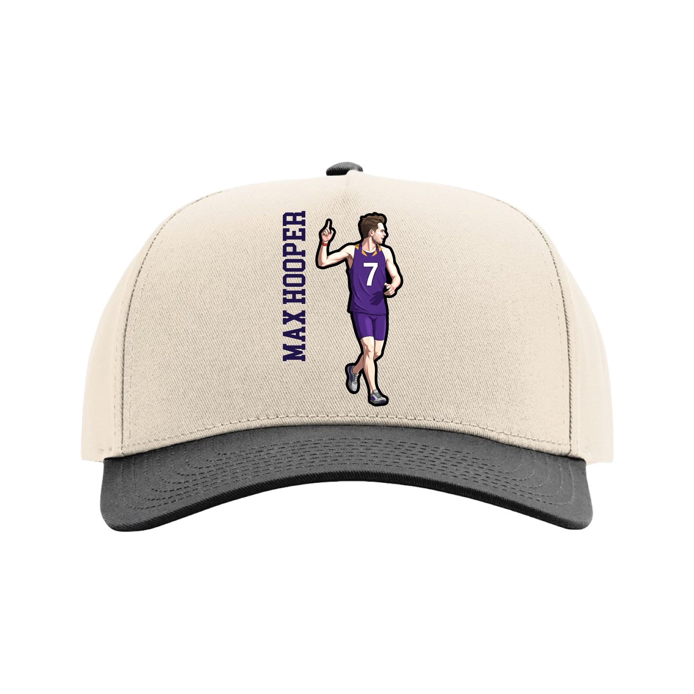 Full Fabric Five-Panel Champ Cap — Name Vertical in Cream/Black