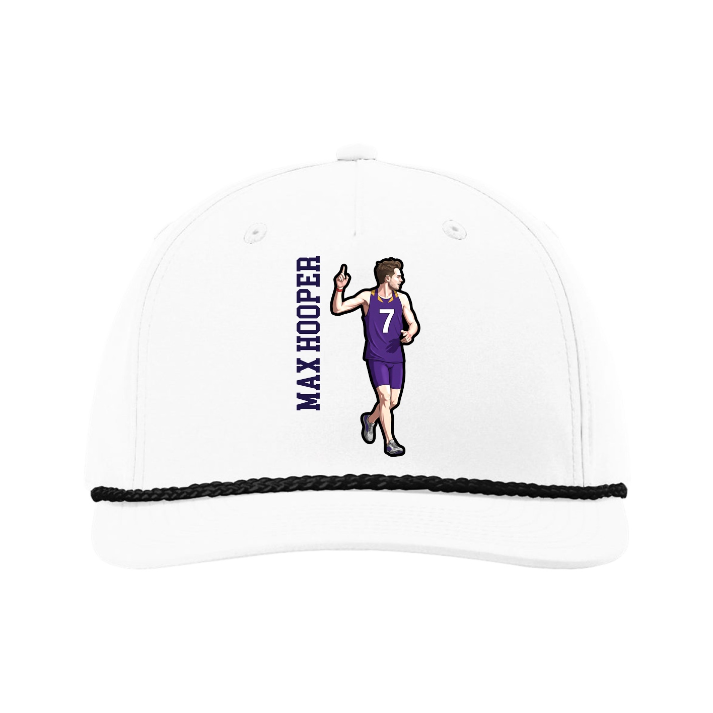 Five-Panel Classic Rope Cap — Name Vertical in White