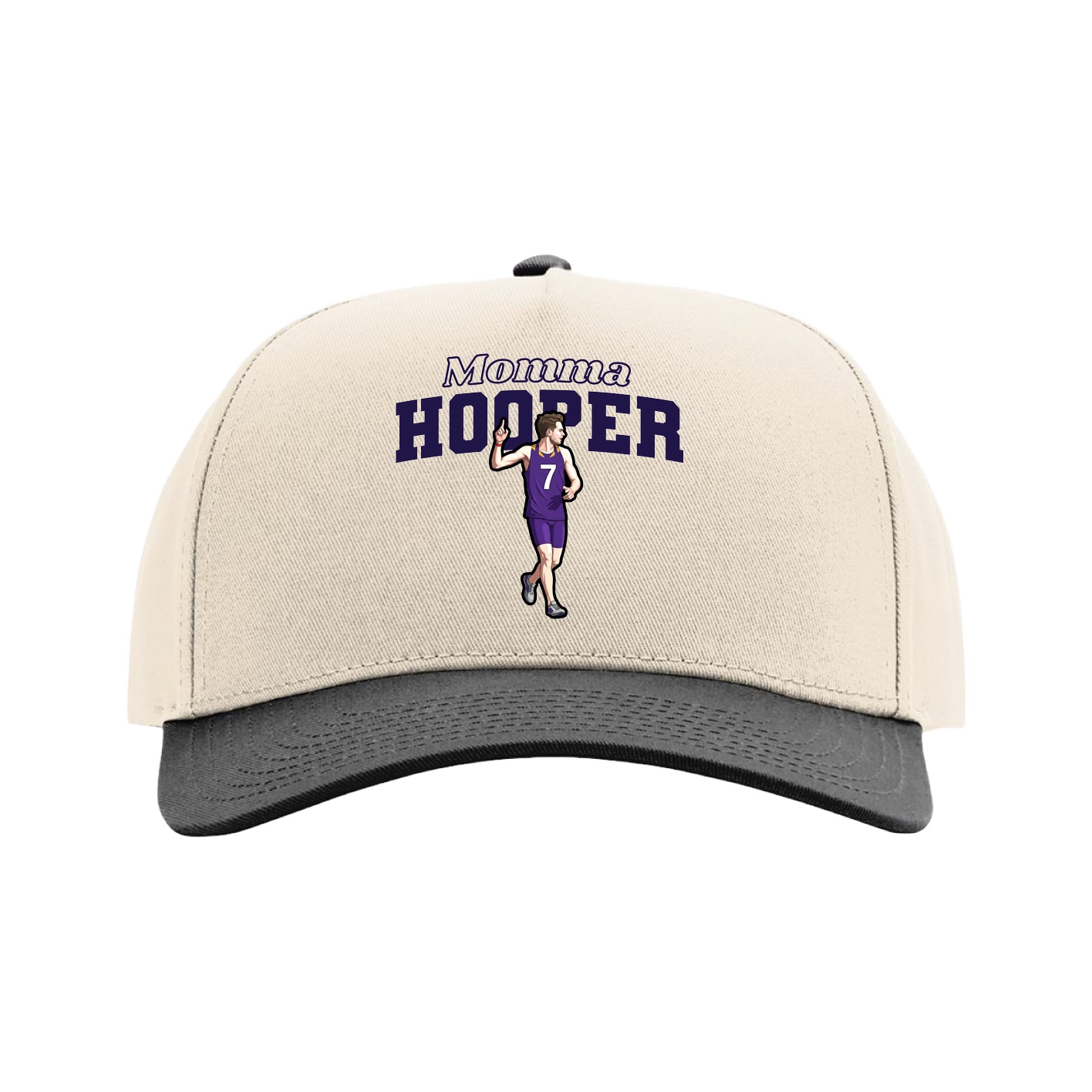 Full Fabric Five-Panel Champ Cap — Mothers Day Block in Cream/Black