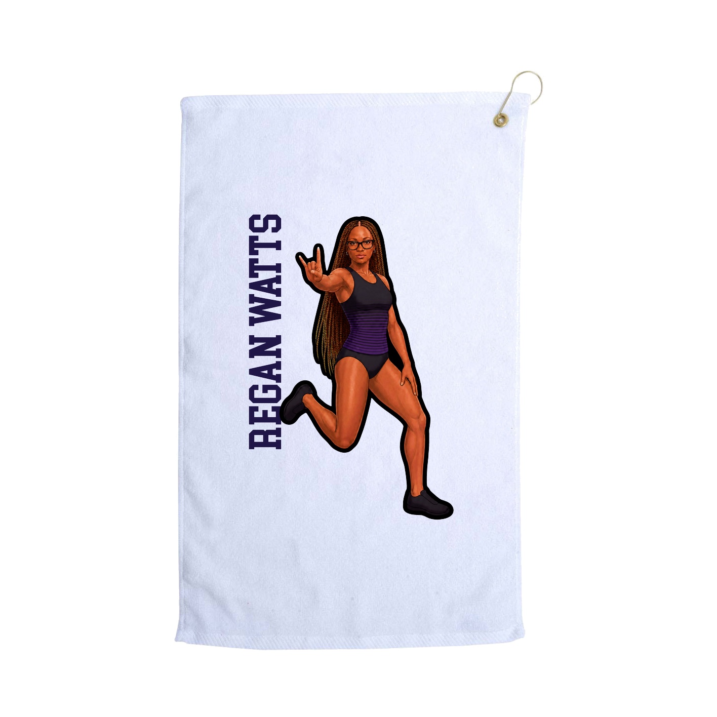 Golf Towel — Name Vertical in White