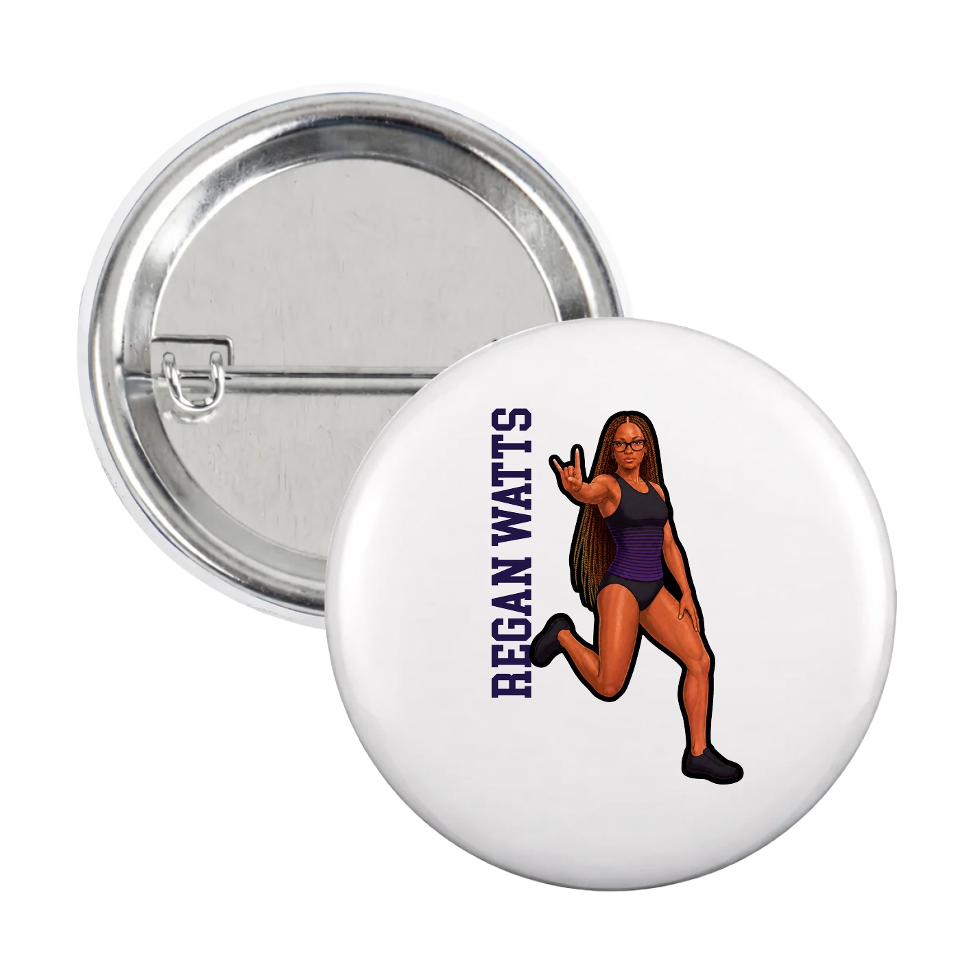Game Day Button — Name Vertical in White