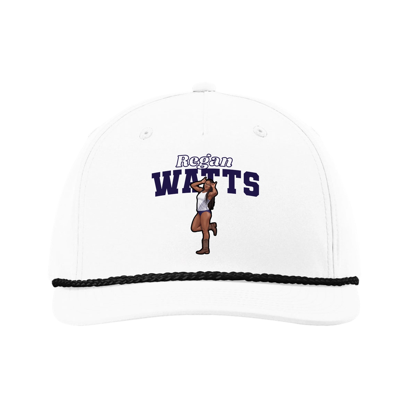 Five-Panel Classic Rope Cap — Name Arch in White