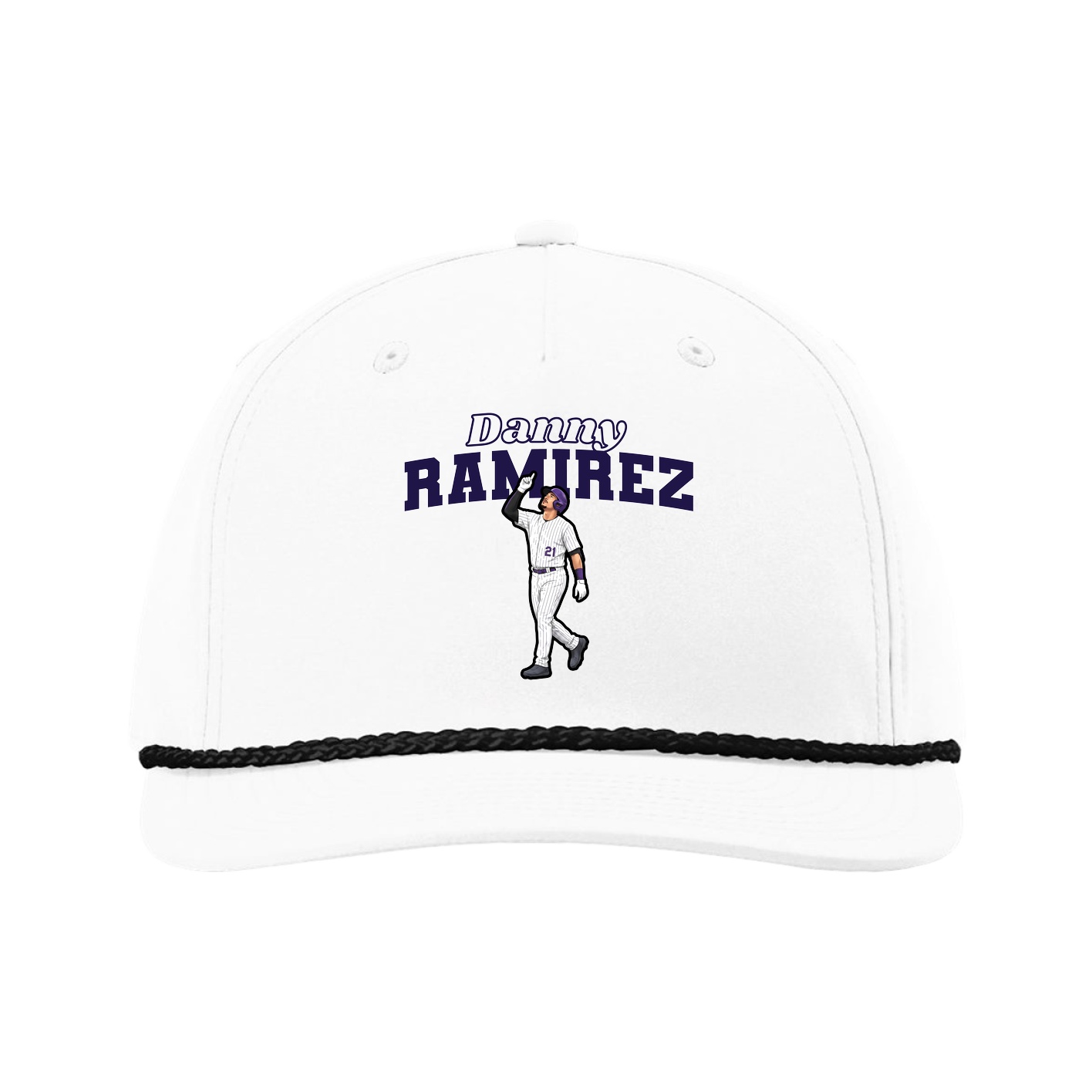 Five-Panel Classic Rope Cap — Name Arch in White