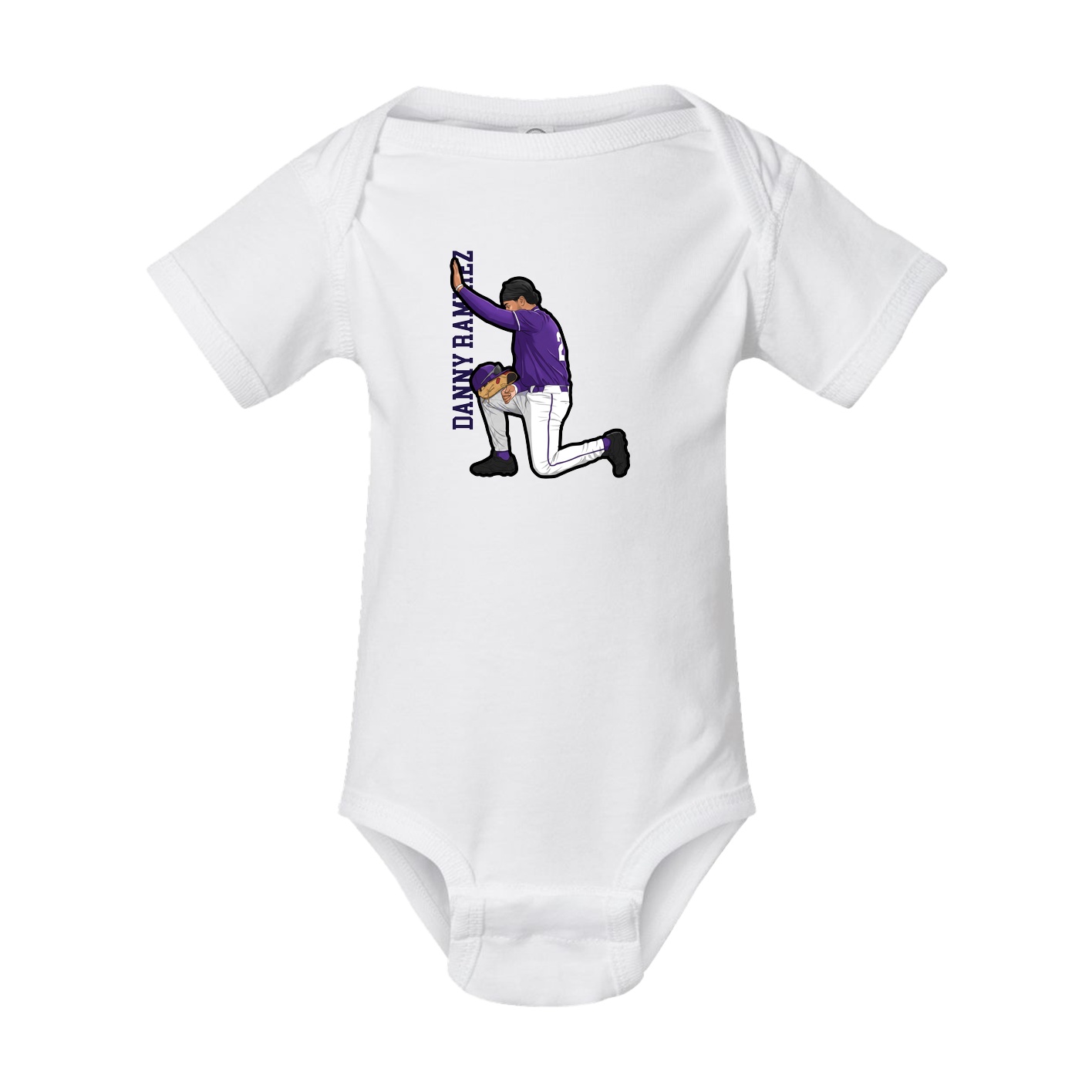 Baby Onesie — Name Vertical in White