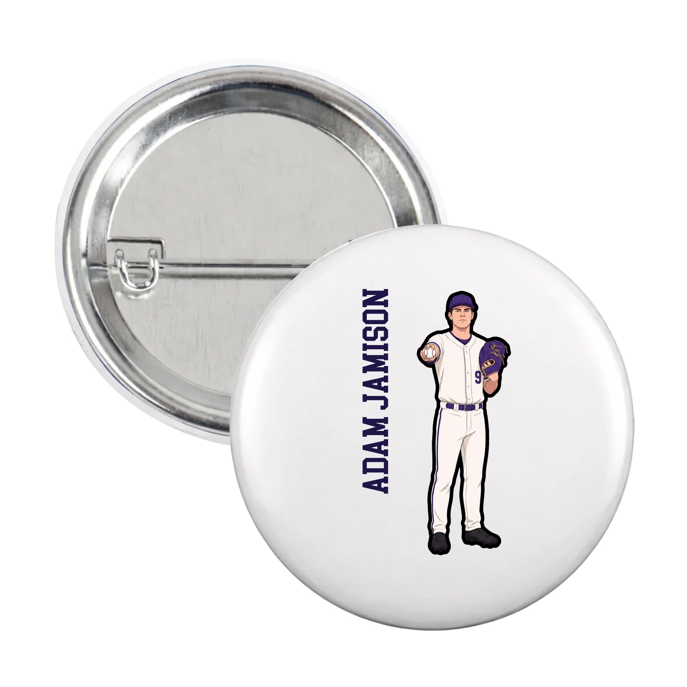 Game Day Button — Name Vertical in White