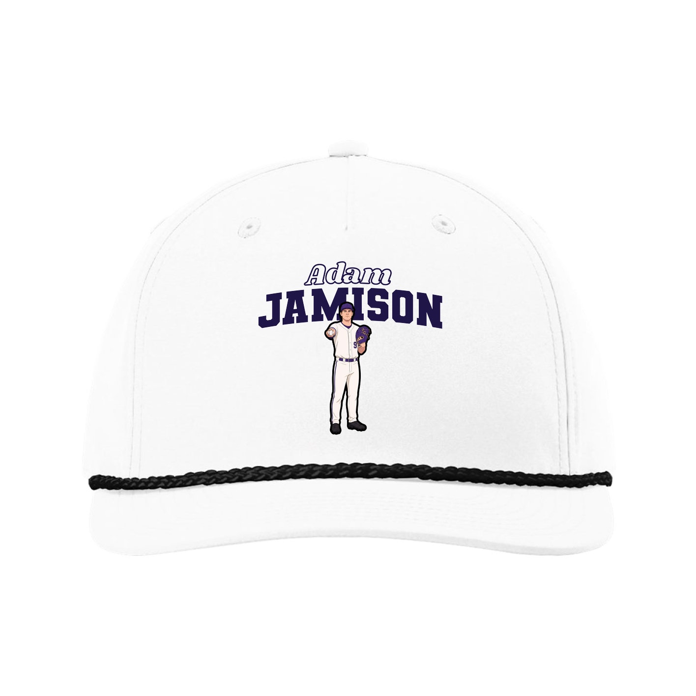 Five-Panel Classic Rope Cap — Name Arch in White