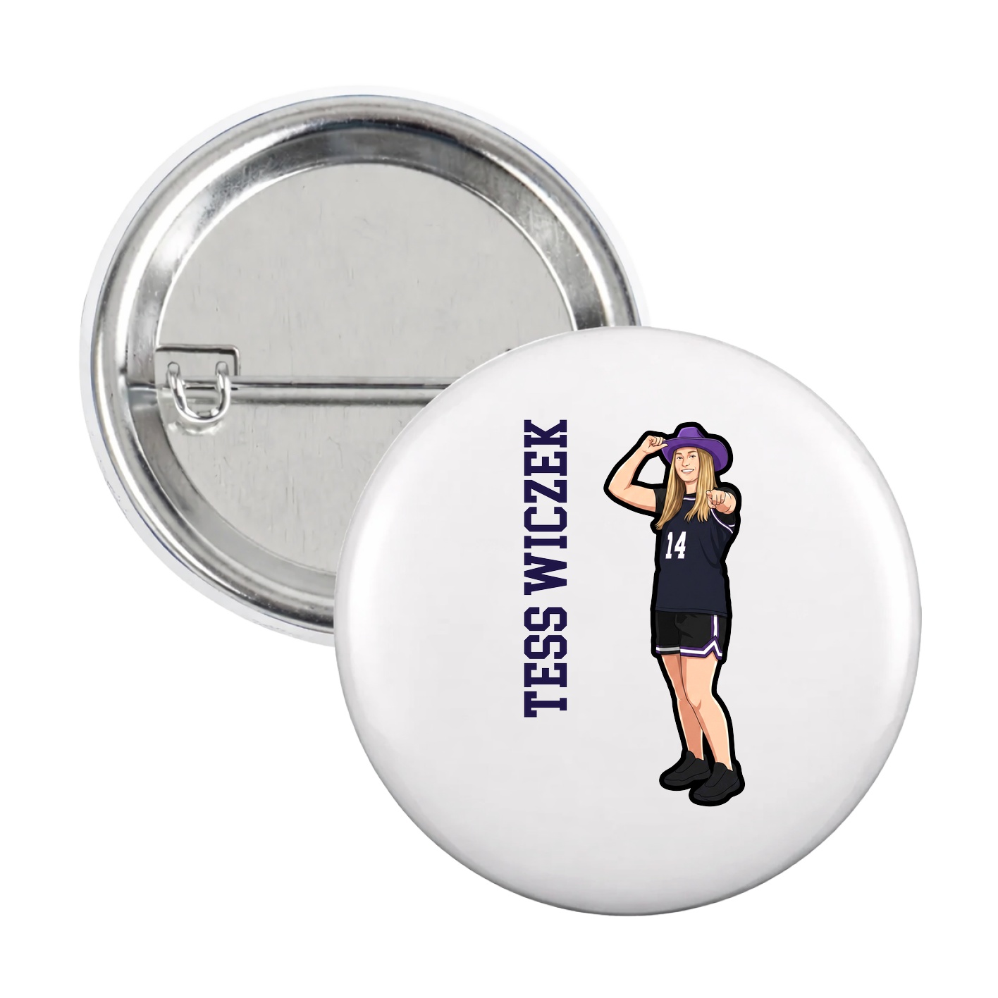 Game Day Button — Name Vertical in White