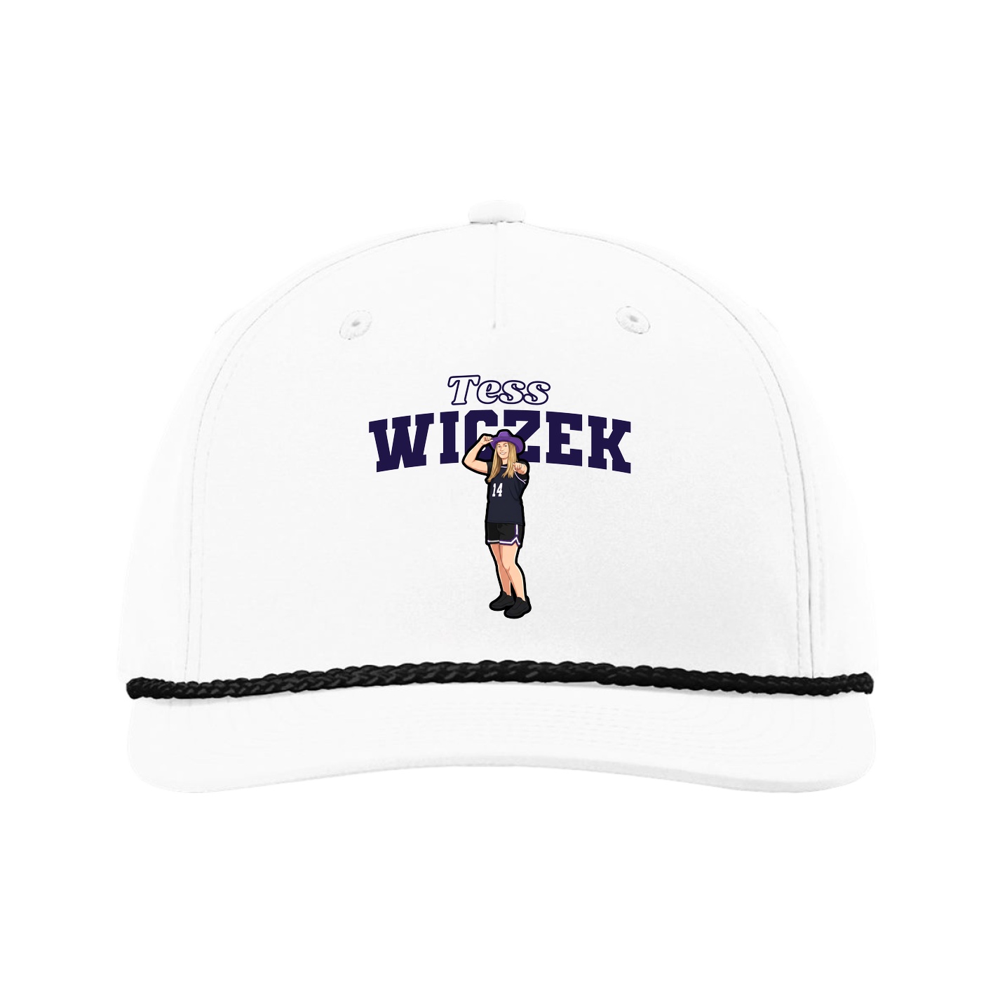 Five-Panel Classic Rope Cap — Name Arch in White