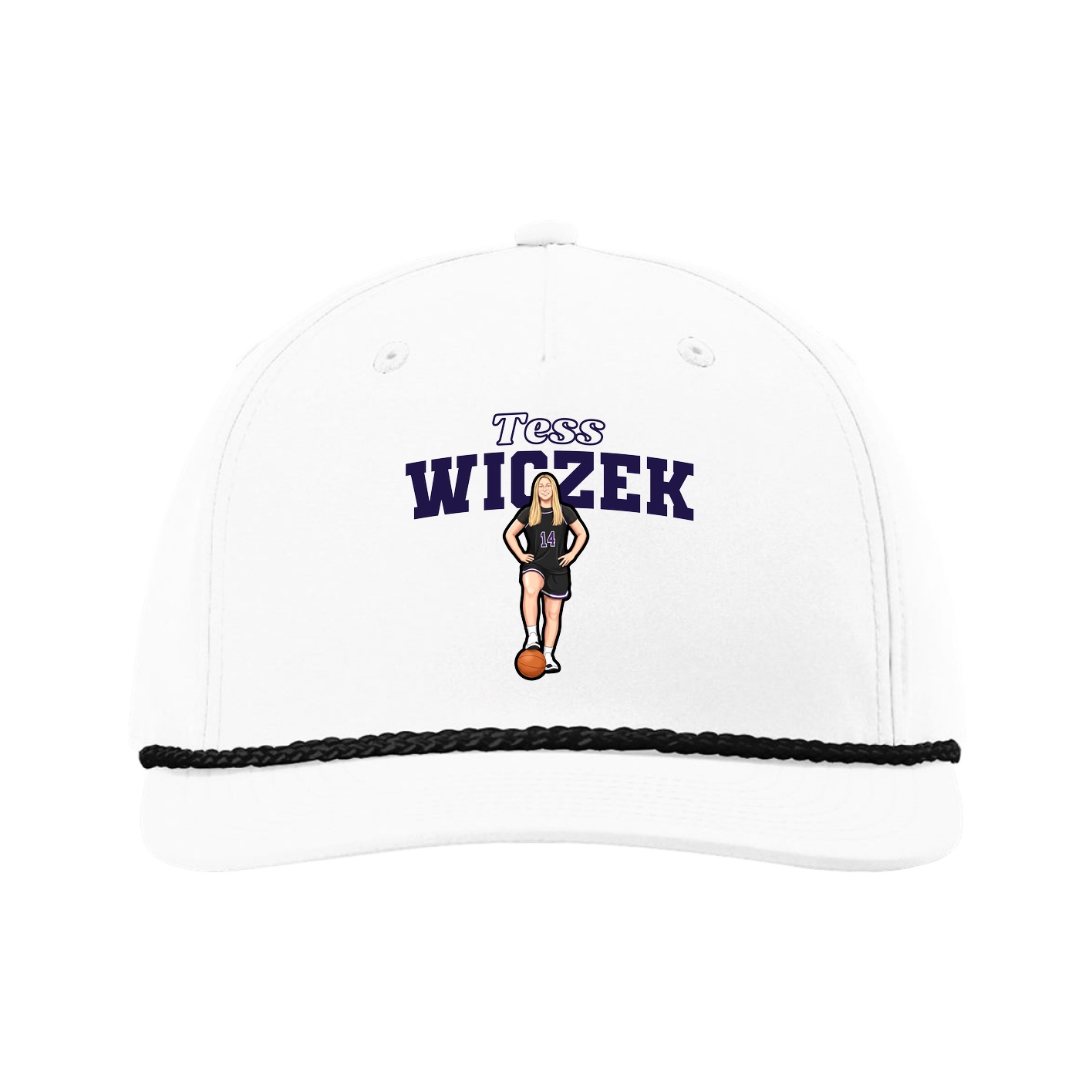 Five-Panel Classic Rope Cap — Name Arch in White