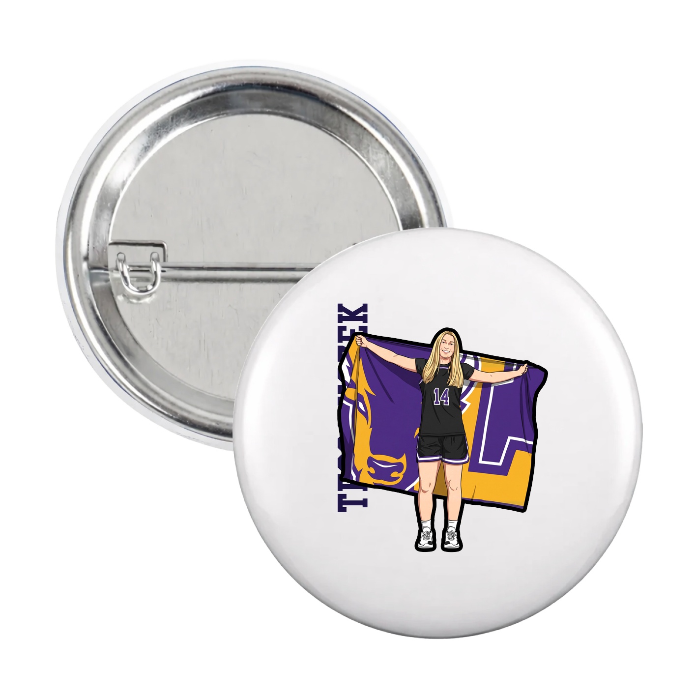 Game Day Button — Name Vertical in White