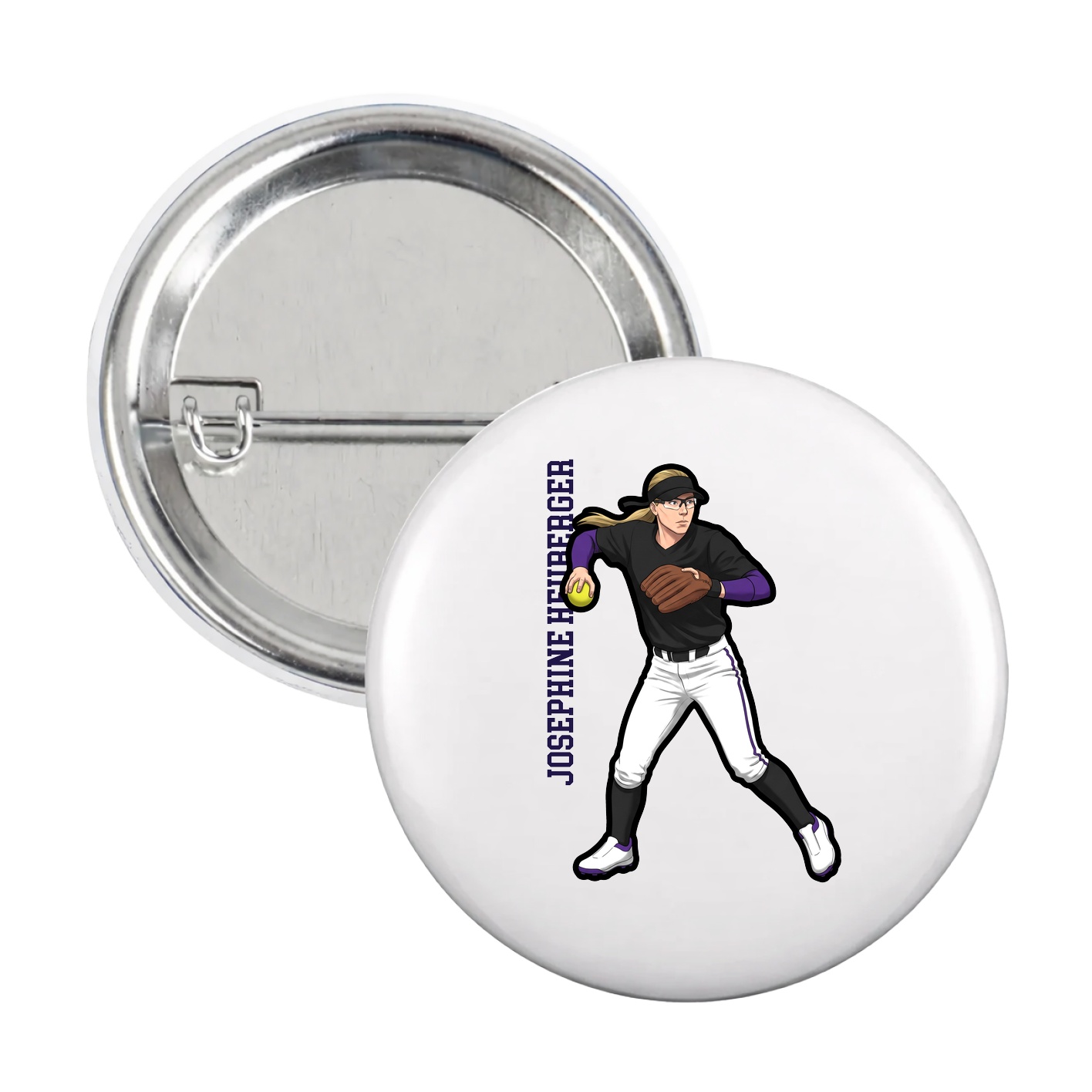 Game Day Button — Name Vertical in White
