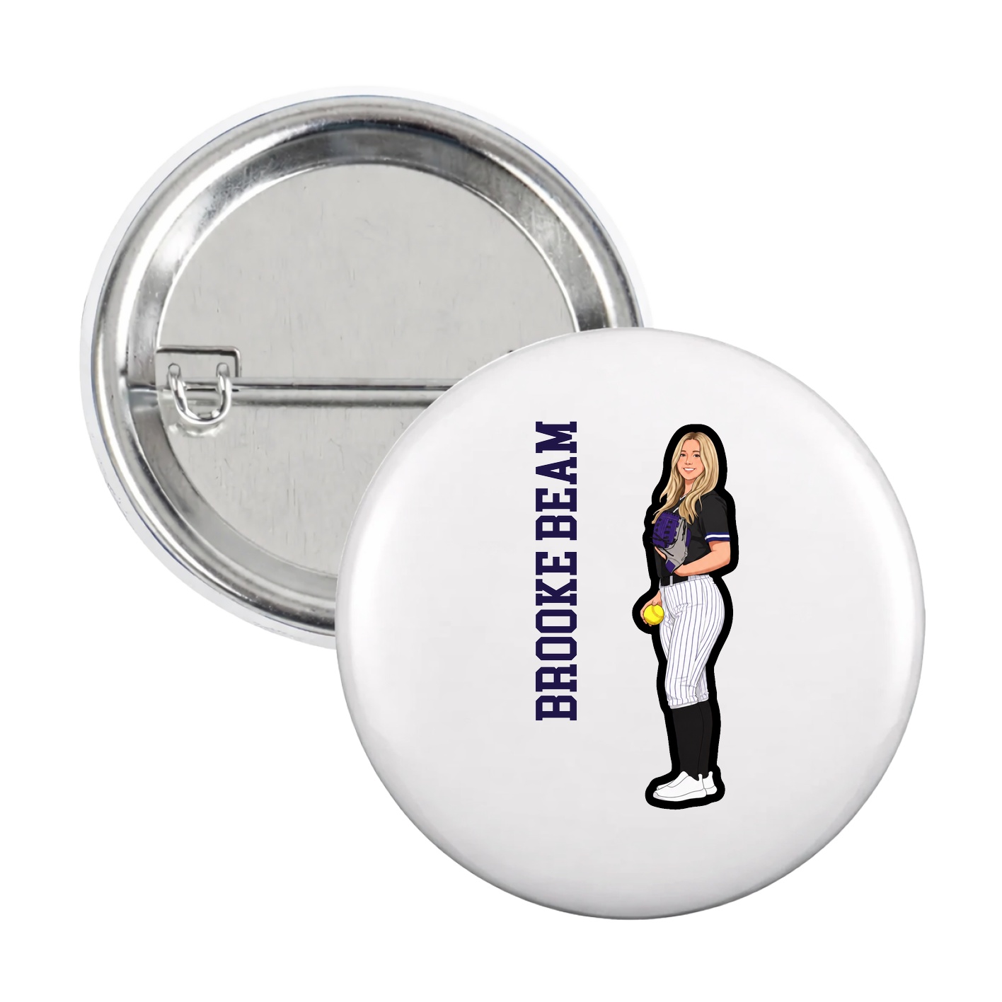 Game Day Button — Name Vertical in White