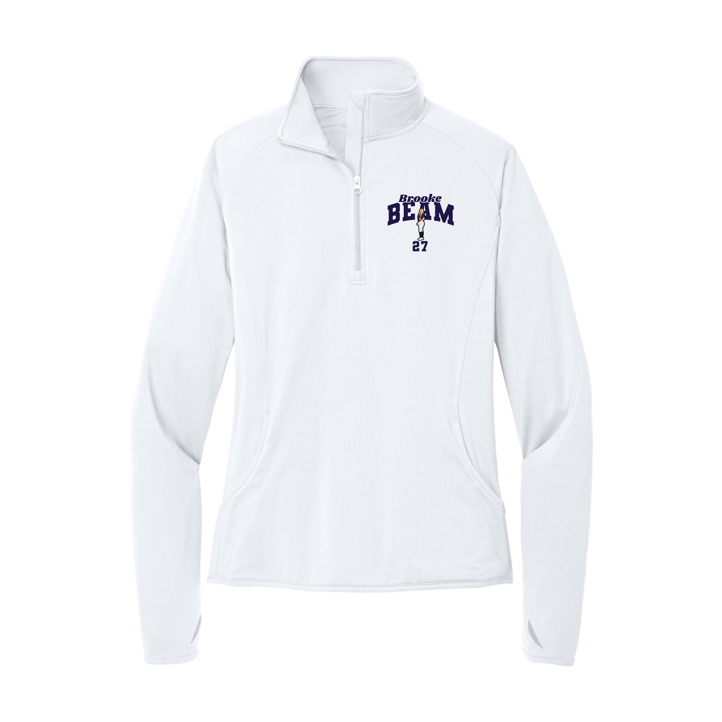 Women's Q-Zip Pullover — Signature Arch in White