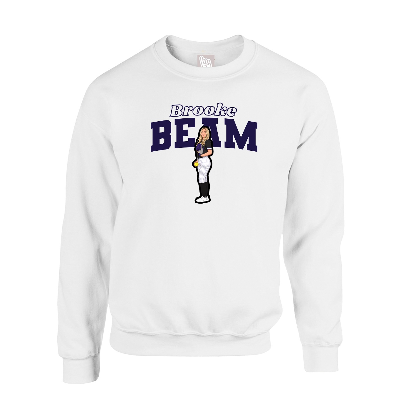Fleece Crew — Name Arch in White