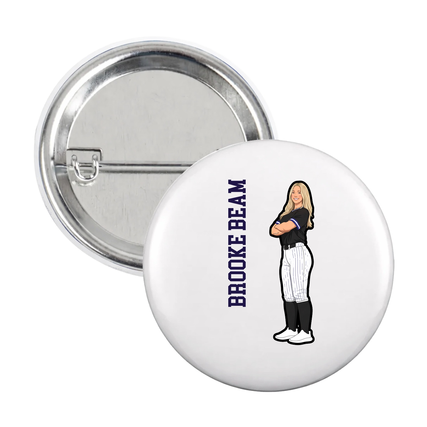 Game Day Button — Name Vertical in White