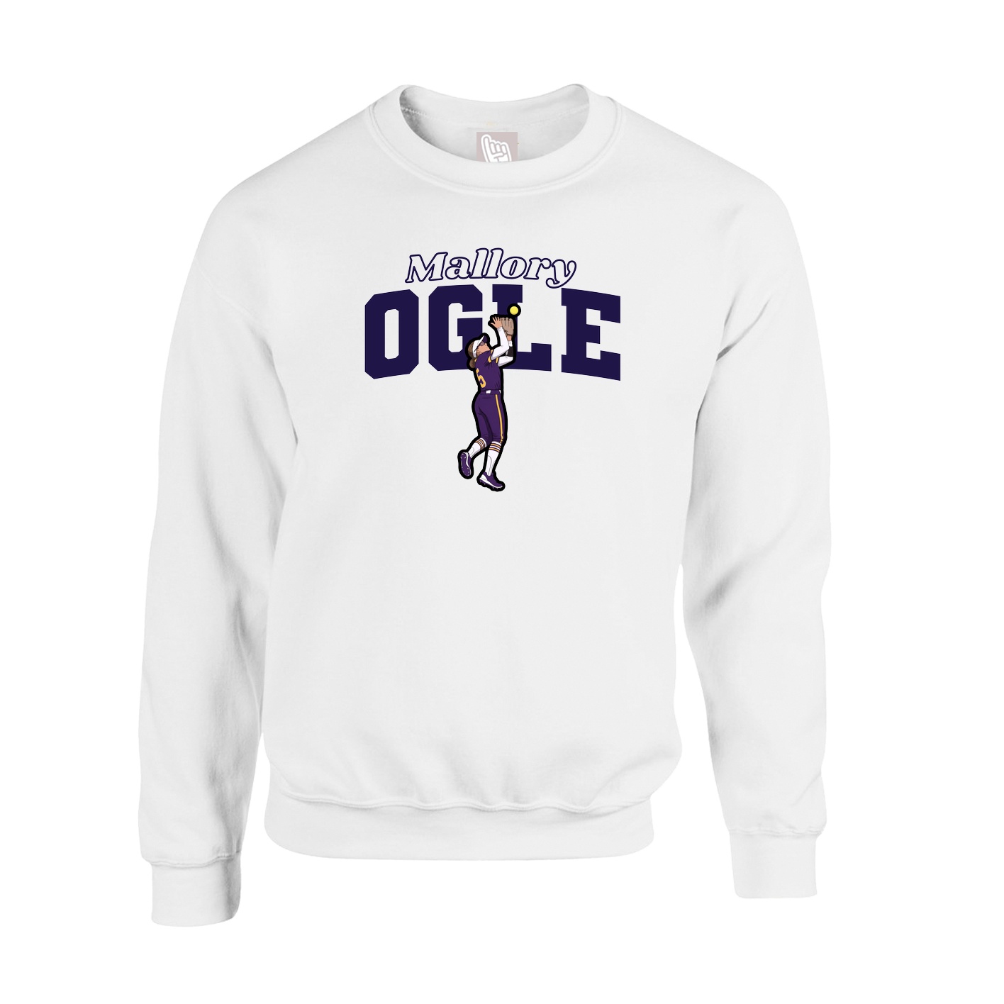 Fleece Crew — Name Arch in White