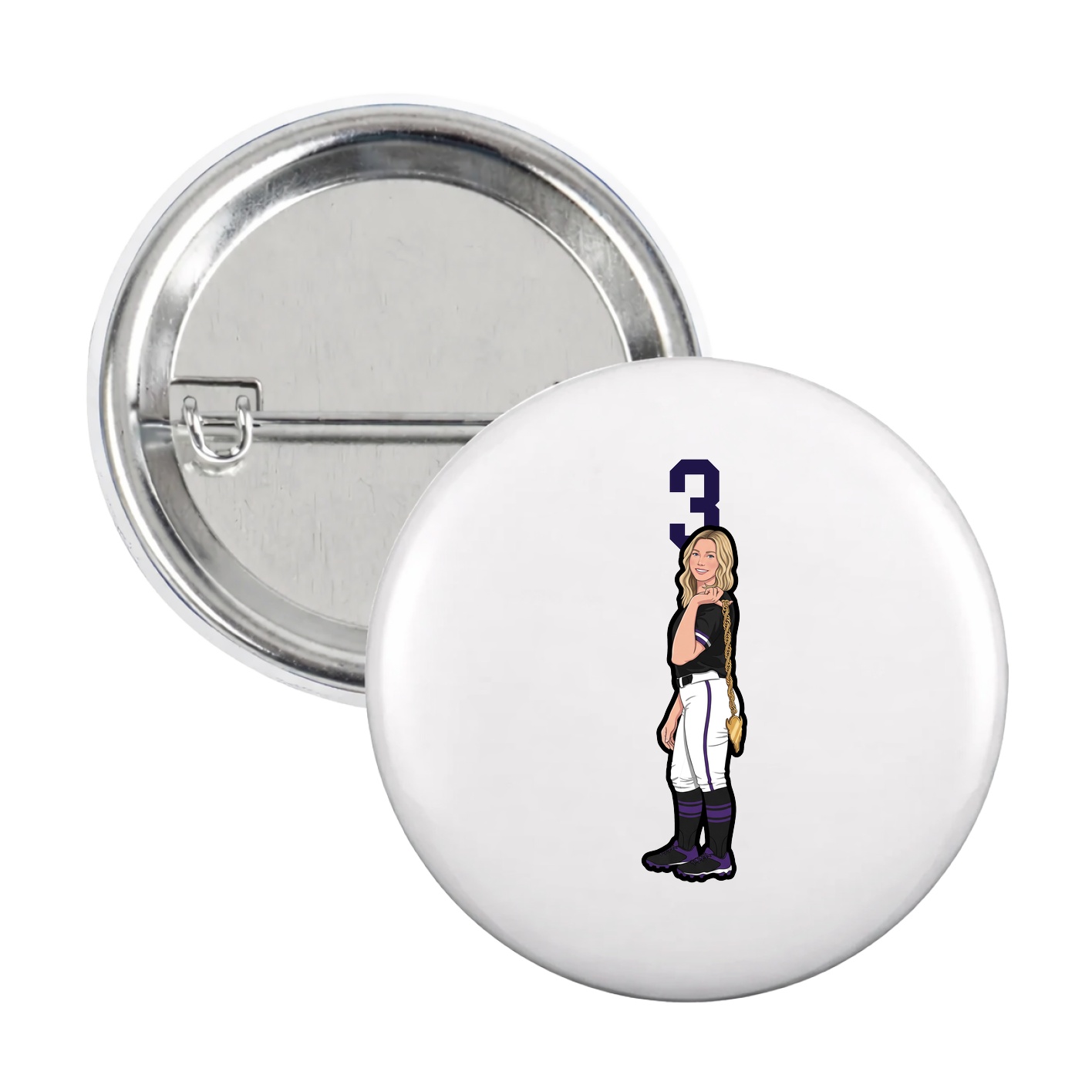 Game Day Button — Number Top in White