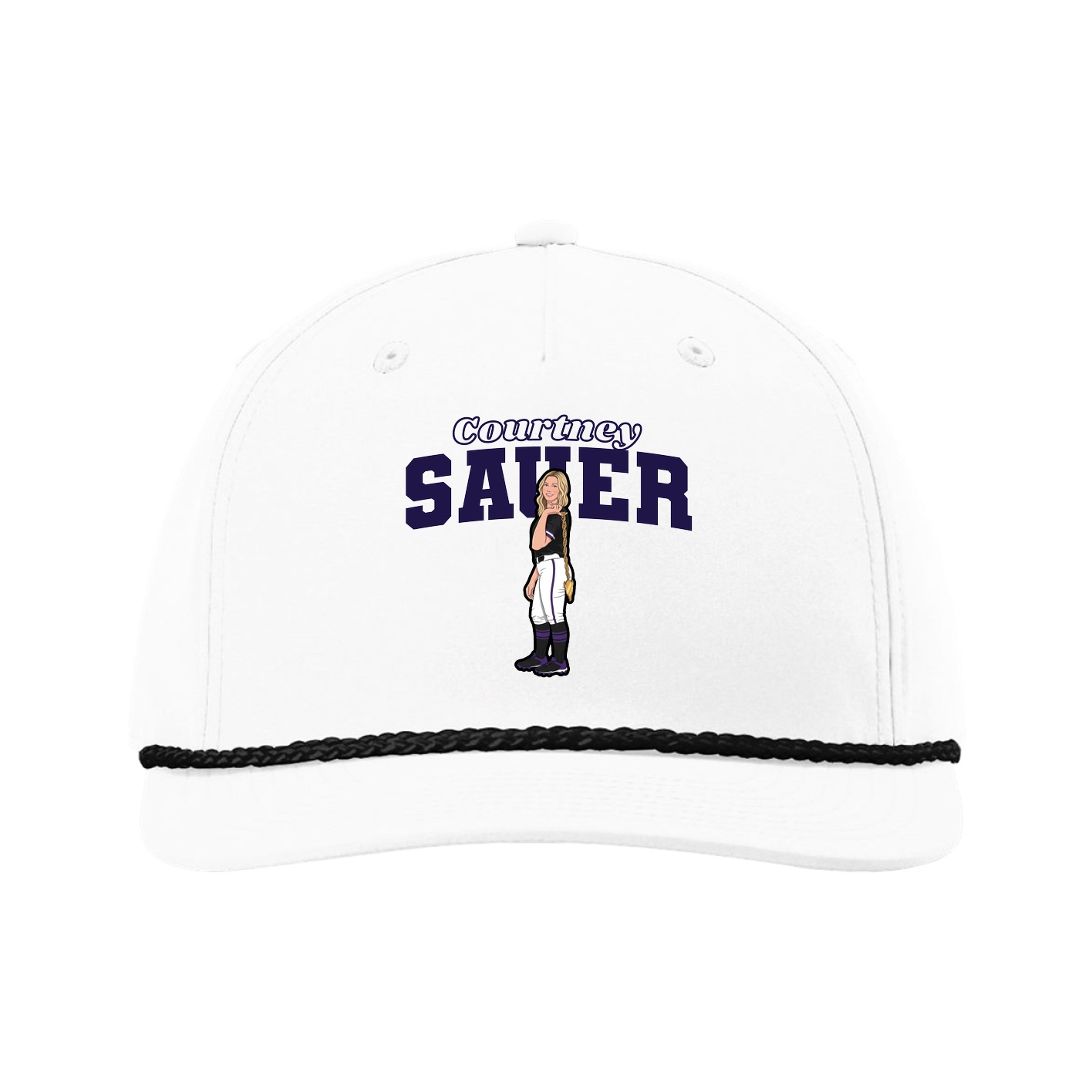 Five-Panel Classic Rope Cap — Name Arch in White