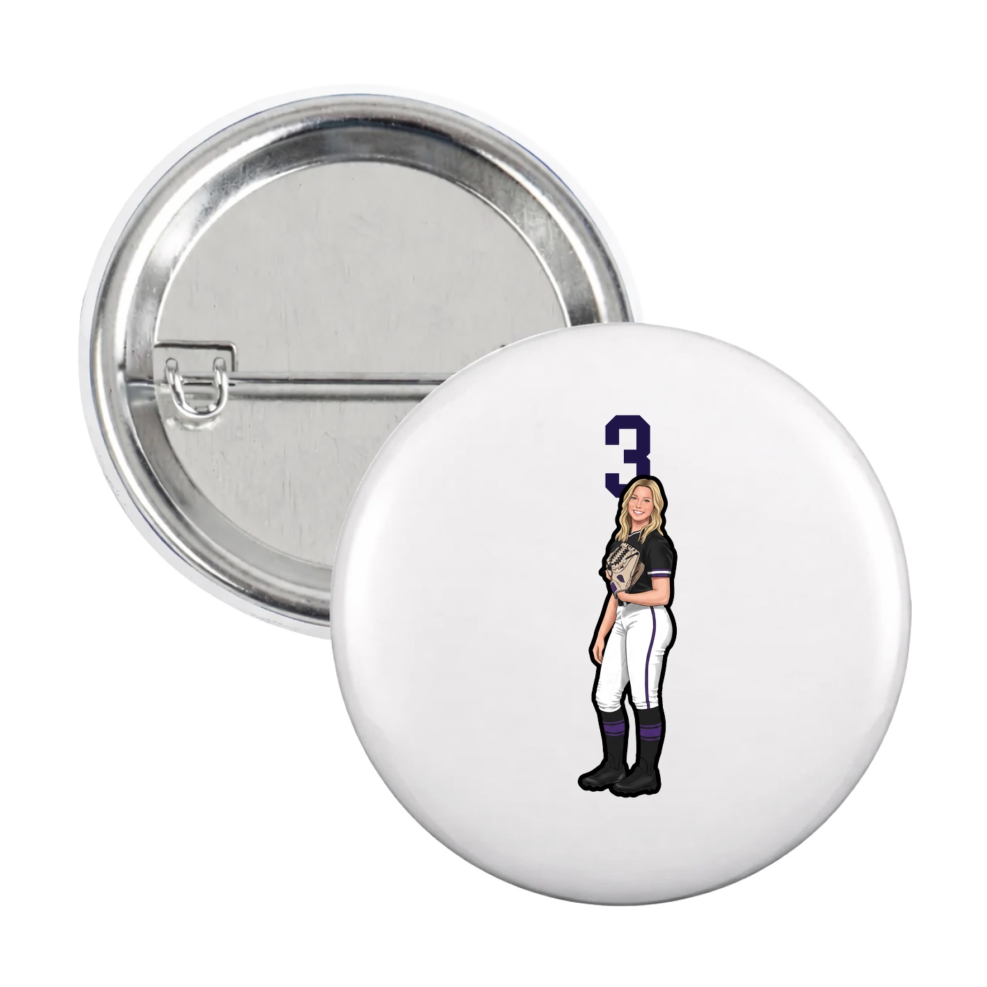 Game Day Button — Number Top in White