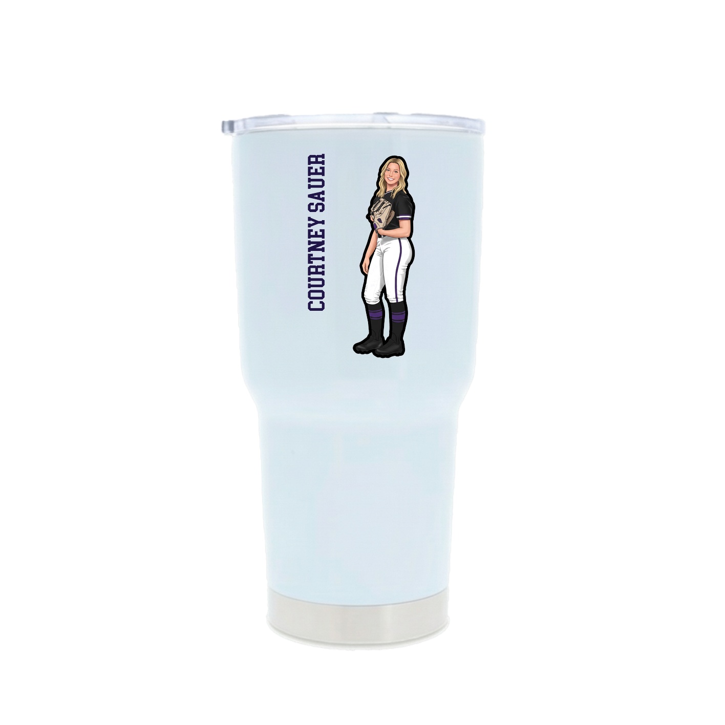 30oz Stainless Steel Tumbler — Name Vertical in White