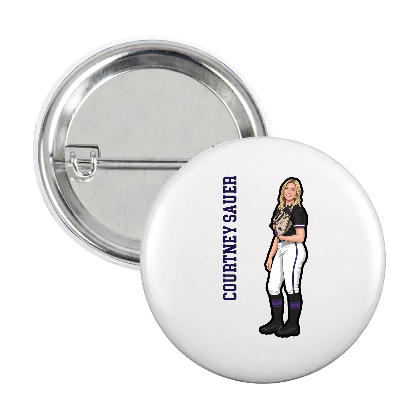 Game Day Button — Name Vertical in White