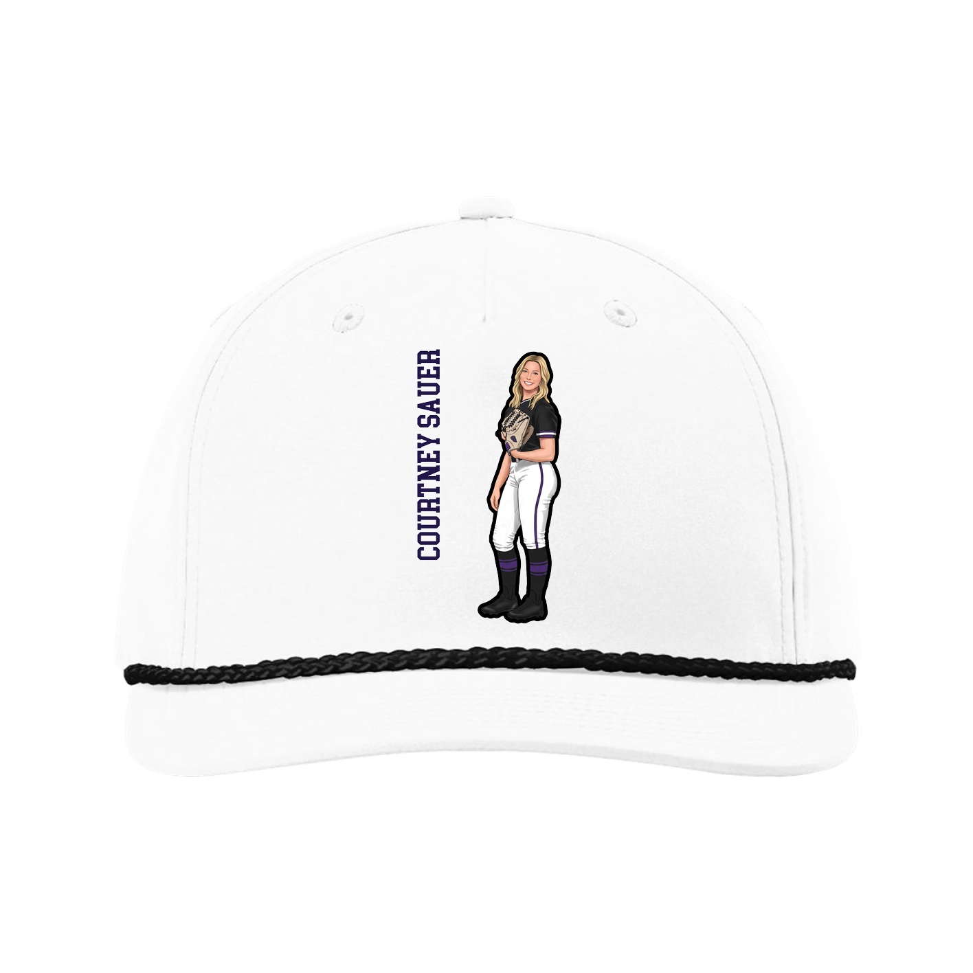 Five-Panel Classic Rope Cap — Name Vertical in White