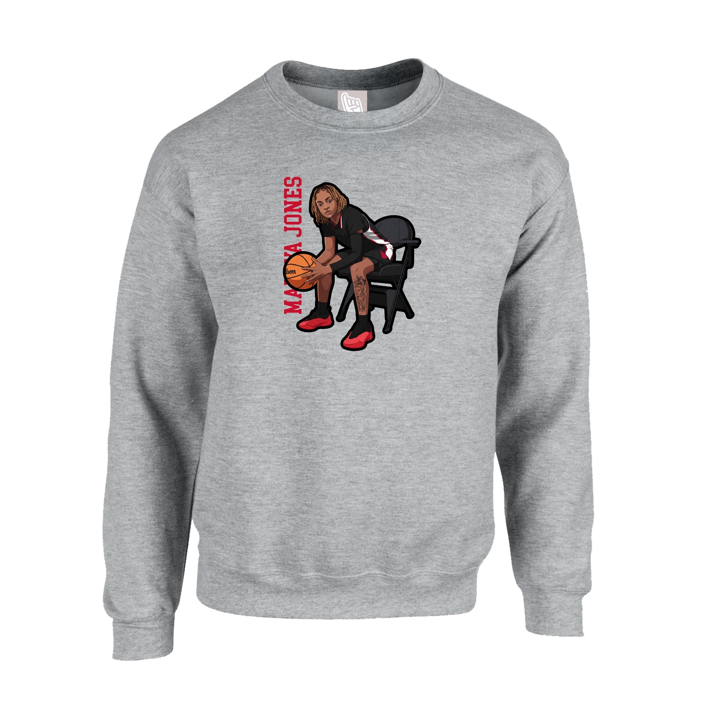 Fleece Crew — Name Vertical in Grey
