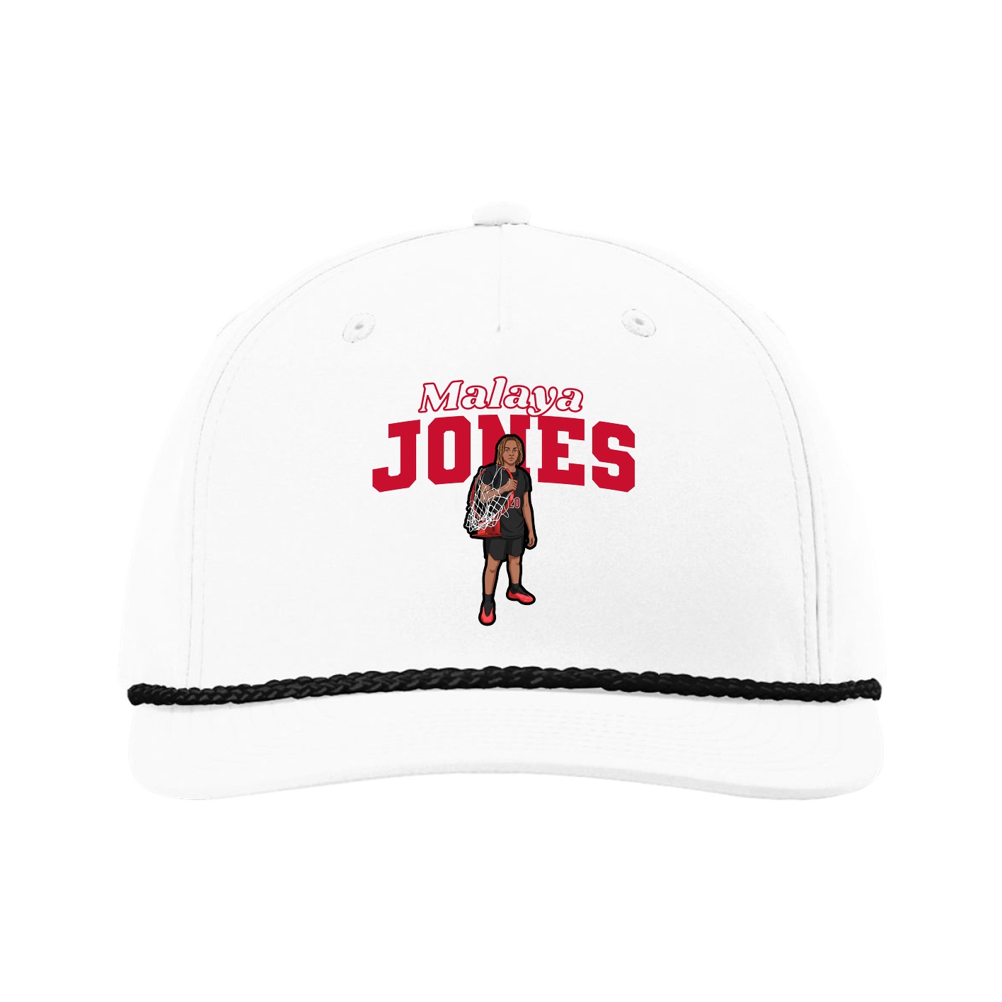 Five-Panel Classic Rope Cap — Name Arch in White