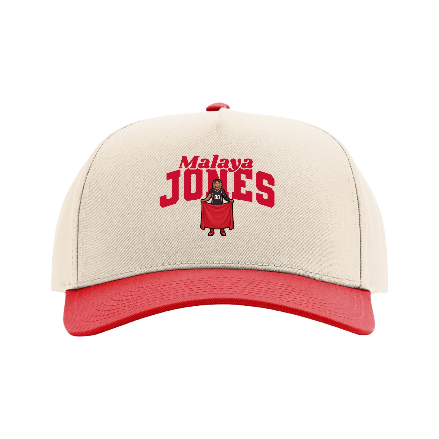 Full Fabric Five-Panel Champ Cap — Signature Arch in Cream/Red