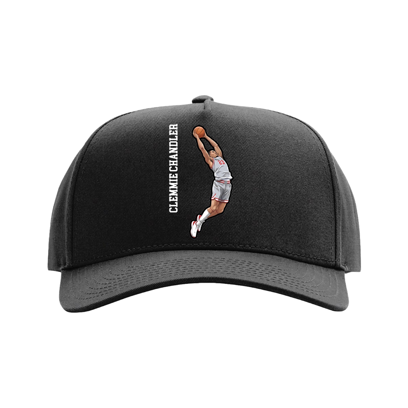 Full Fabric Five-Panel Champ Cap — Name Vertical in Black