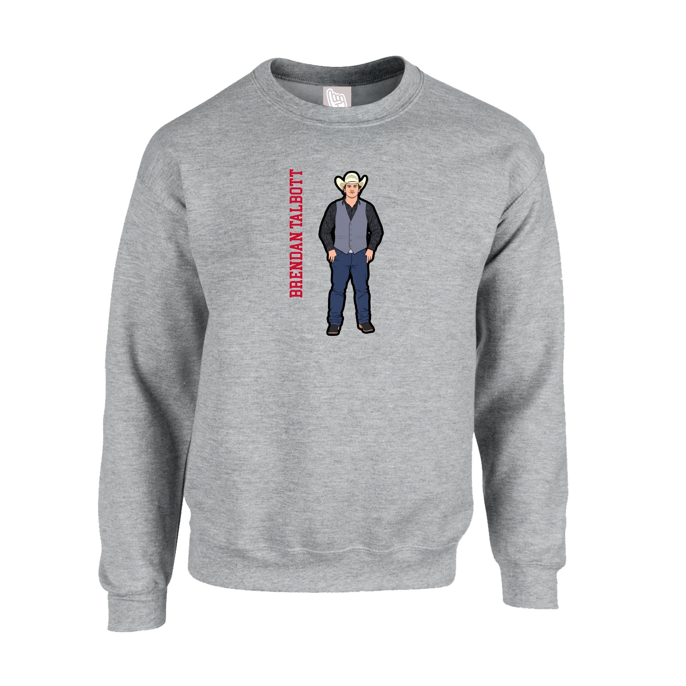Fleece Crew — Name Vertical in Grey