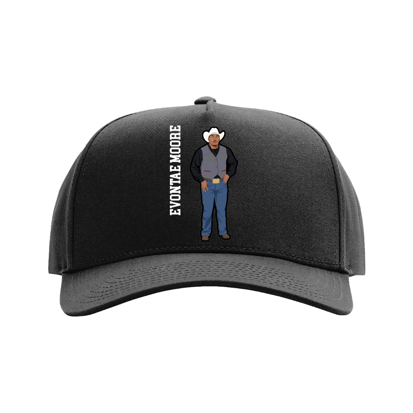 Full Fabric Five-Panel Champ Cap — Name Vertical in Black