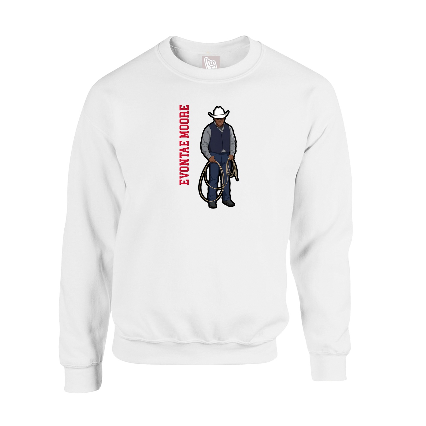 Fleece Crew — Name Vertical in White