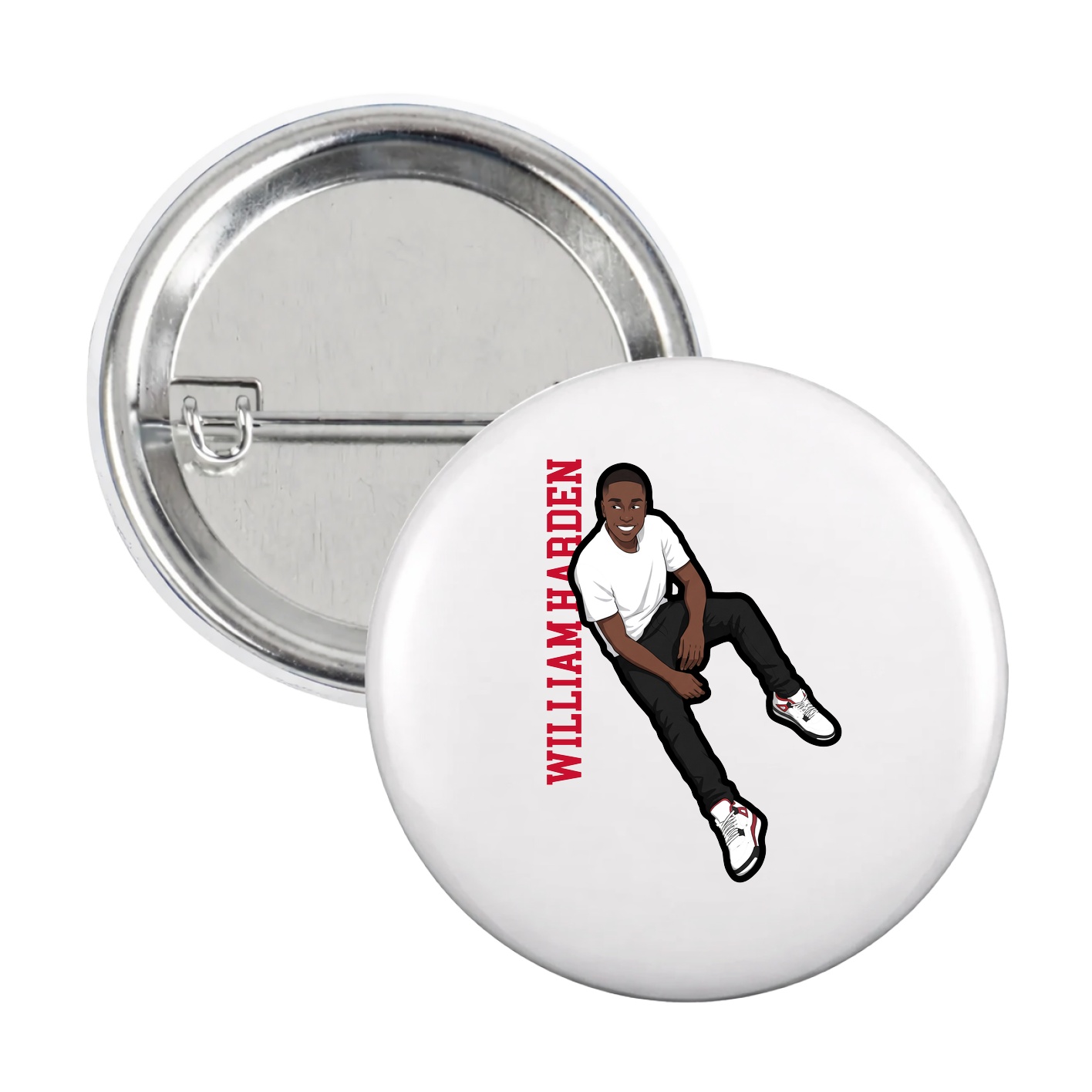Game Day Button — Name Vertical in White