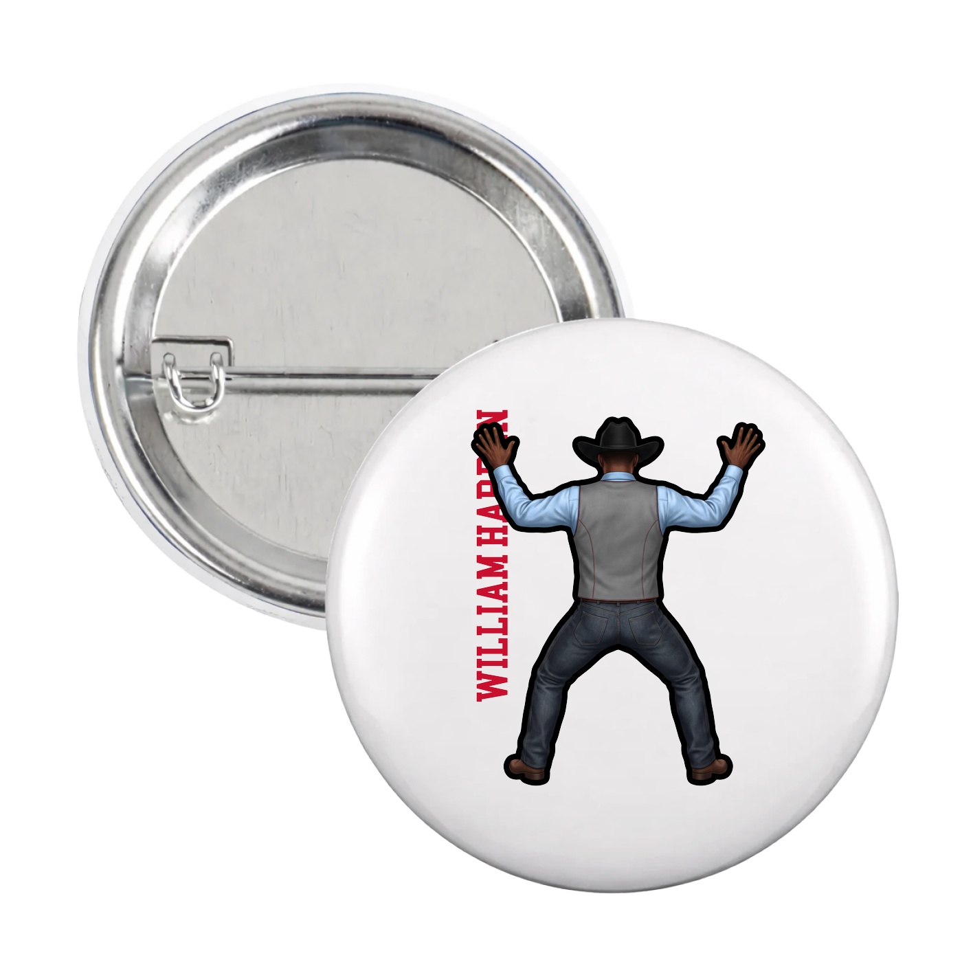 Game Day Button — Name Vertical in White