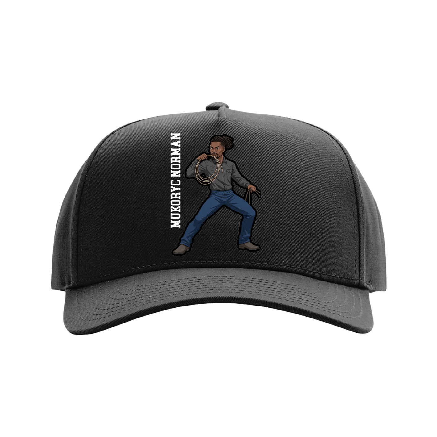 Full Fabric Five-Panel Champ Cap — Name Vertical in Black