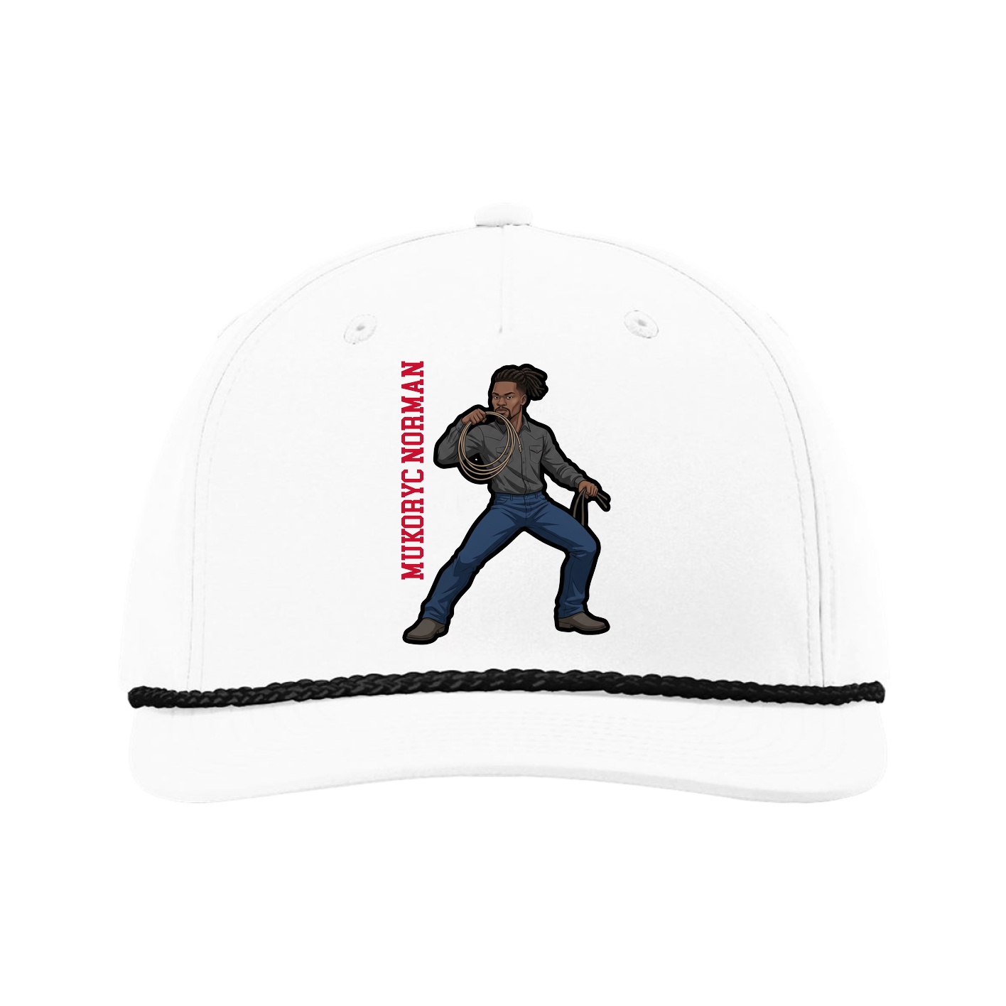 Five-Panel Classic Rope Cap — Name Vertical in White