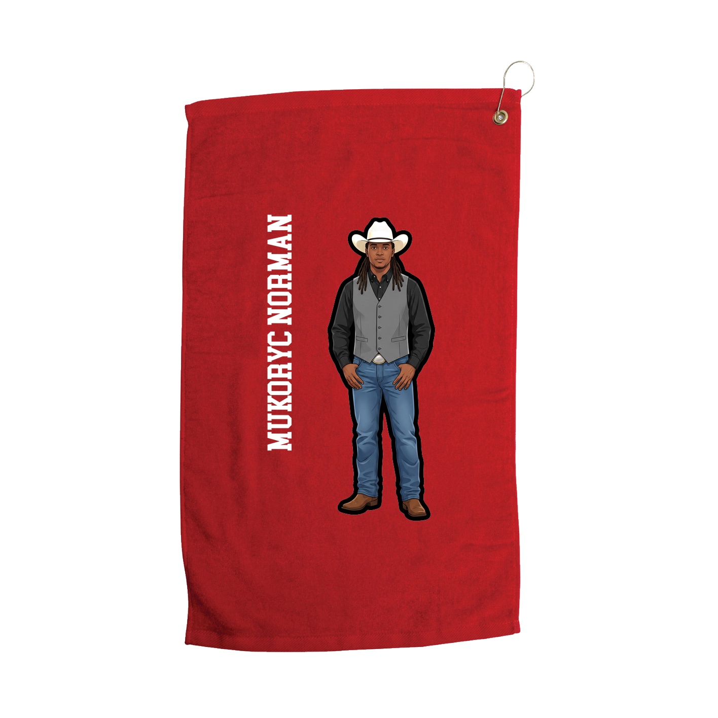 Golf Towel — Name Vertical in Red