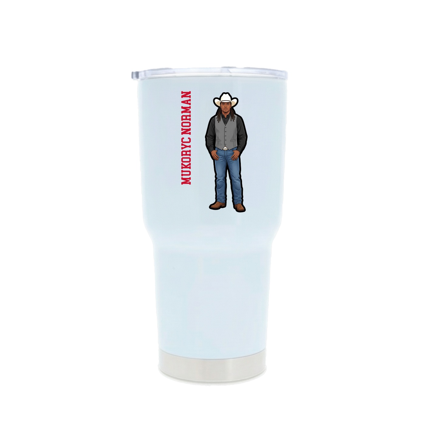 30oz Stainless Steel Tumbler — Name Vertical in White