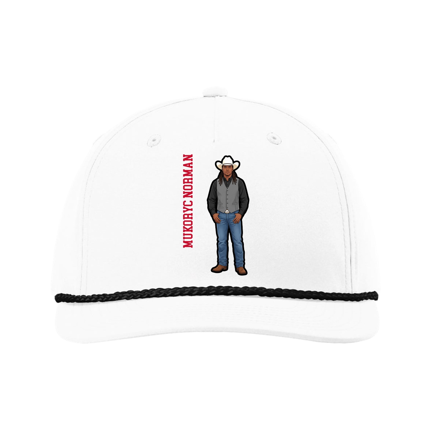 Five-Panel Classic Rope Cap — Name Vertical in White