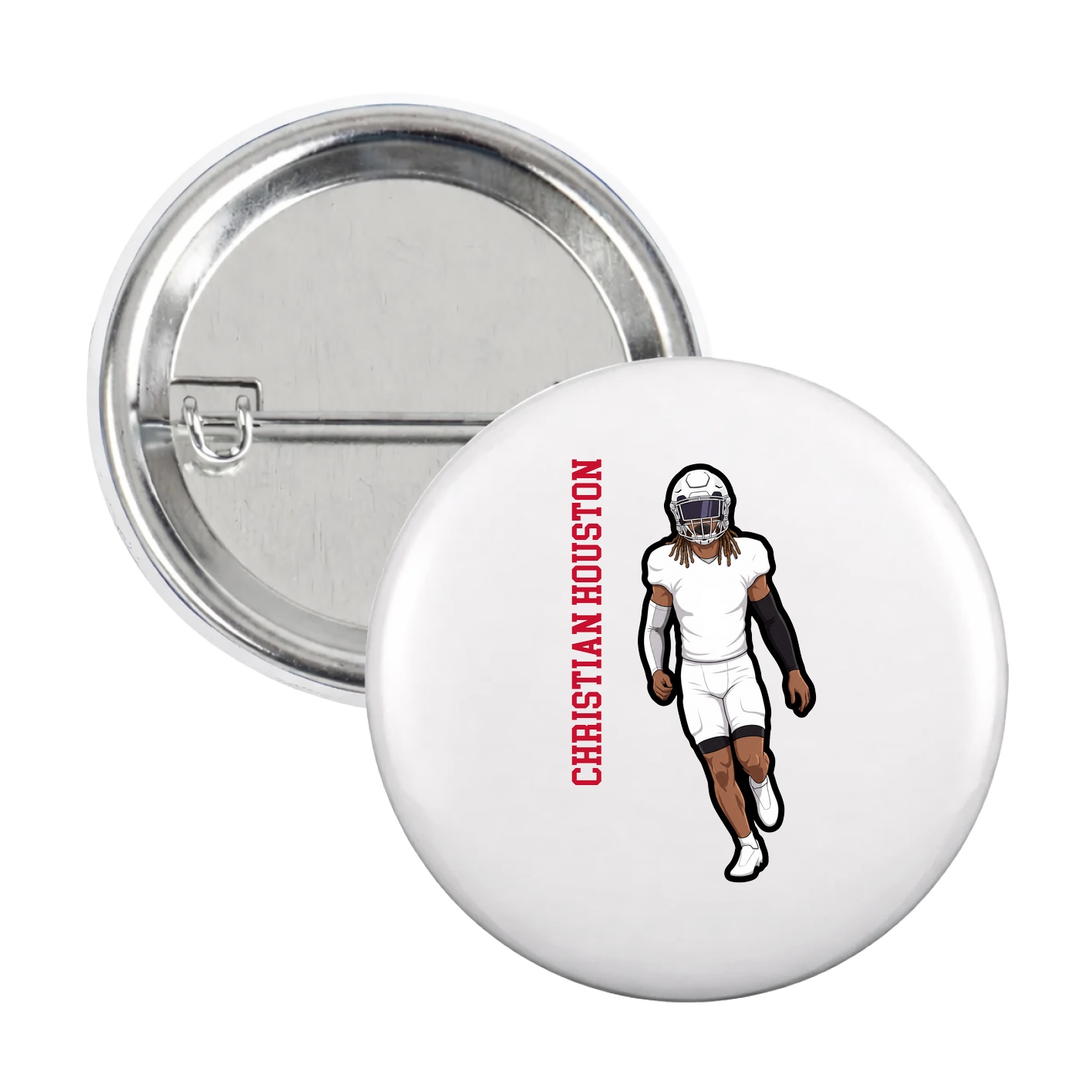 Game Day Button — Name Vertical in White