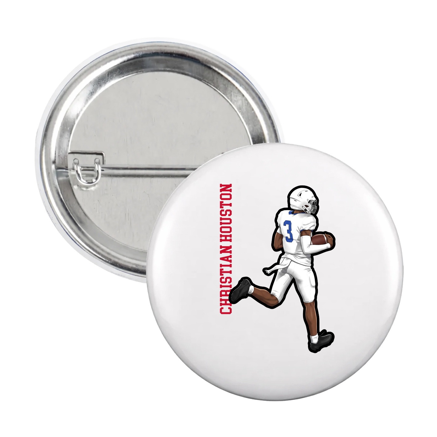 Game Day Button — Name Vertical in White