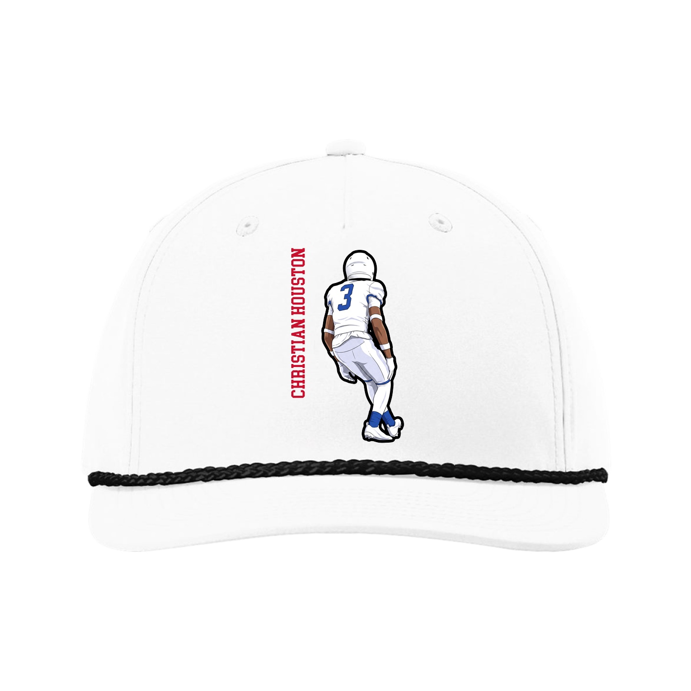 Five-Panel Classic Rope Cap — Name Vertical in White