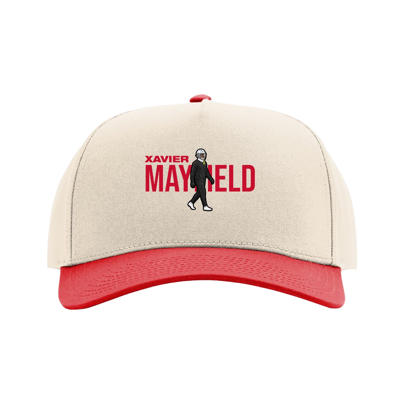 Full Fabric Five-Panel Champ Cap — Player Name in Cream/Red