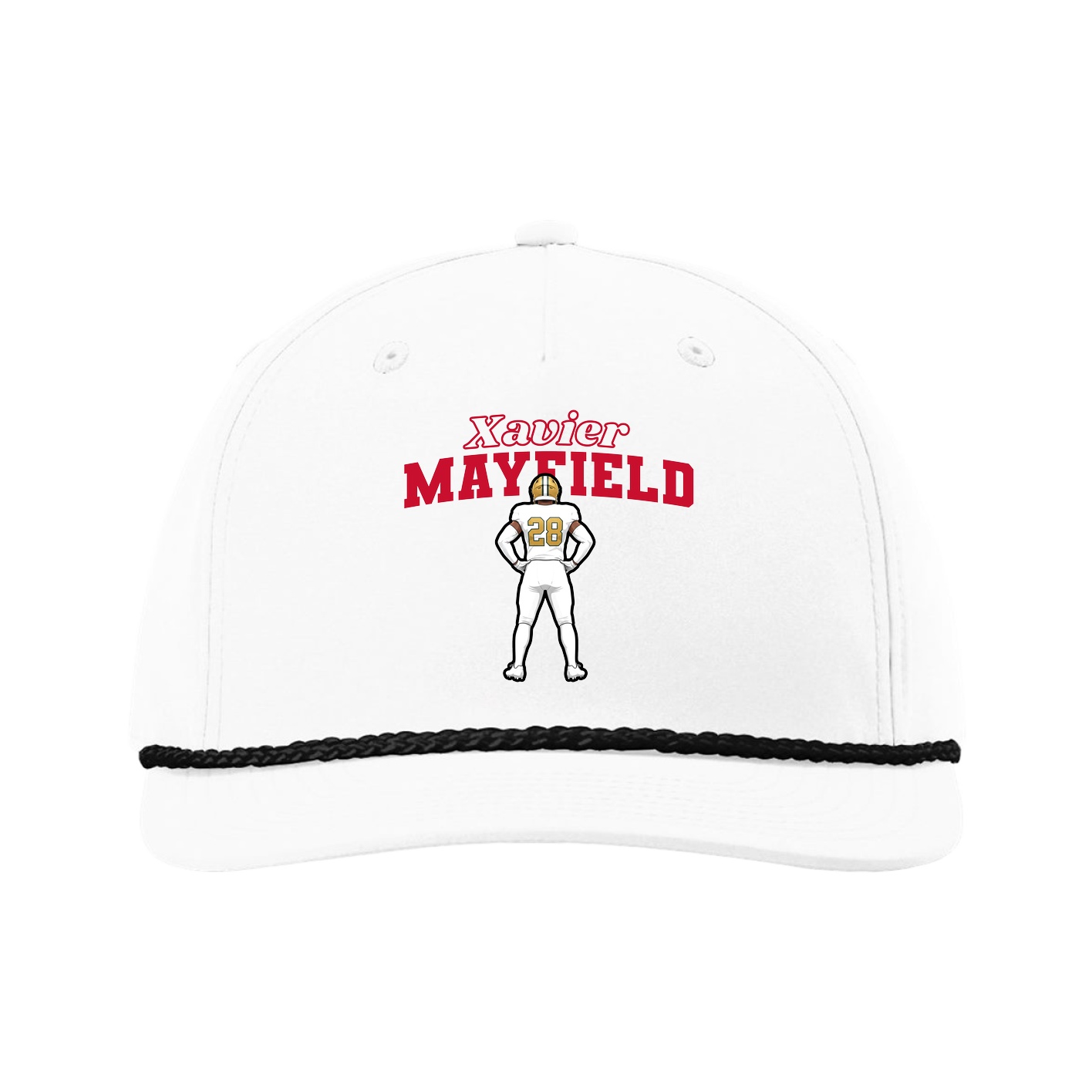 Five-Panel Classic Rope Cap — Name Arch in White